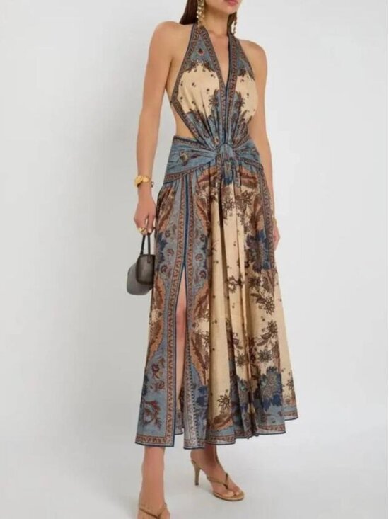 Zimmermann Dresses & Skirts - Zimmermann Ascension Plunge Halter Maxi in Blue